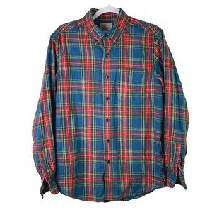 LL Bean Plaid Flannel Button Shirt Size Small Red Blue Cotton Mens